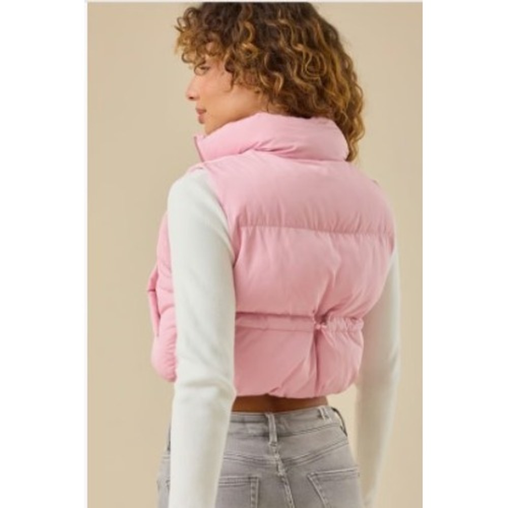 Altar'd State Pink Cropped Puffer Vest Sleeveless Jacket Size L - Picture 2 of 8